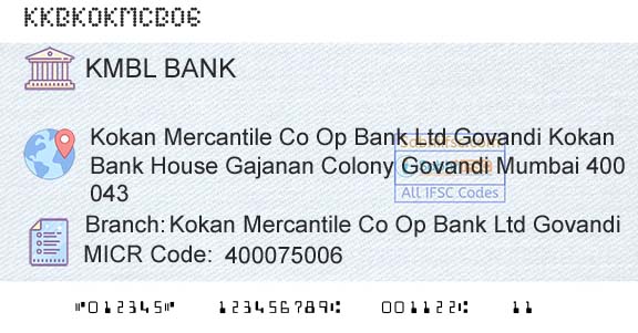 Kotak Mahindra Bank Limited Kokan Mercantile Co Op Bank Ltd GovandiBranch 