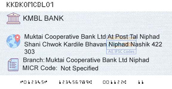 Kotak Mahindra Bank Limited Muktai Cooperative Bank Ltd NiphadBranch 
