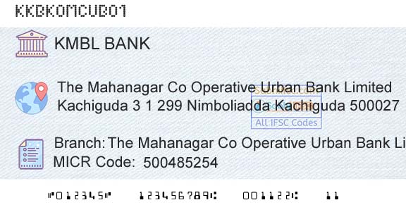 Kotak Mahindra Bank Limited The Mahanagar Co Operative Urban Bank Limited KachBranch 