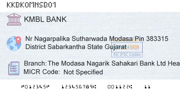 Kotak Mahindra Bank Limited The Modasa Nagarik Sahakari Bank Ltd Head OfficeBranch 