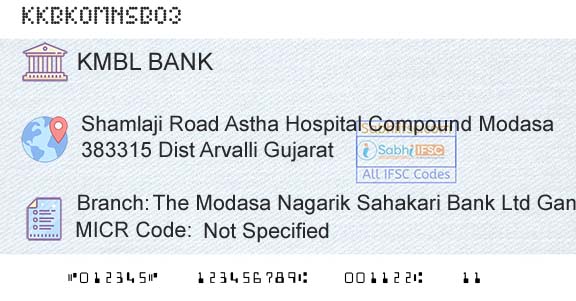 Kotak Mahindra Bank Limited The Modasa Nagarik Sahakari Bank Ltd GaneshpurBranch 