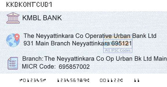Kotak Mahindra Bank Limited The Neyyattinkara Co Op Urban Bk Ltd Main Br NeyyaBranch 