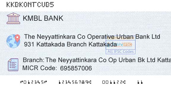 Kotak Mahindra Bank Limited The Neyyattinkara Co Op Urban Bk Ltd KattakadaBranch 