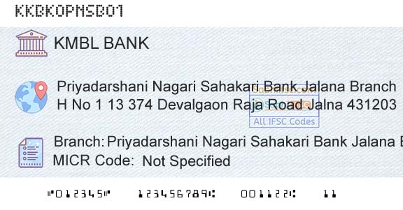 Kotak Mahindra Bank Limited Priyadarshani Nagari Sahakari Bank Jalana BranchBranch 
