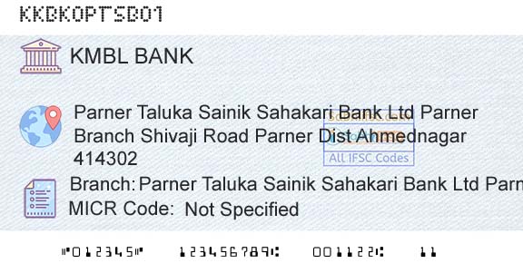 Kotak Mahindra Bank Limited Parner Taluka Sainik Sahakari Bank Ltd Parner BranBranch 