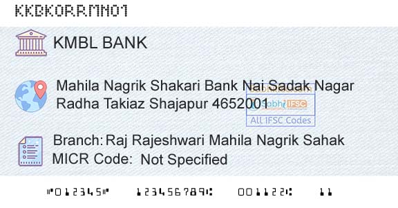 Kotak Mahindra Bank Limited Raj Rajeshwari Mahila Nagrik SahakBranch 