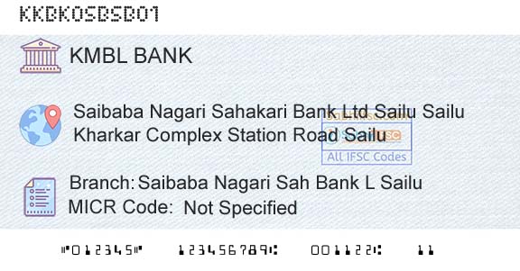 Kotak Mahindra Bank Limited Saibaba Nagari Sah Bank L SailuBranch 