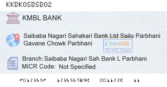 Kotak Mahindra Bank Limited Saibaba Nagari Sah Bank L ParbhaniBranch 