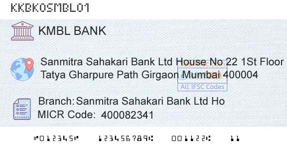 Kotak Mahindra Bank Limited Sanmitra Sahakari Bank Ltd HoBranch 