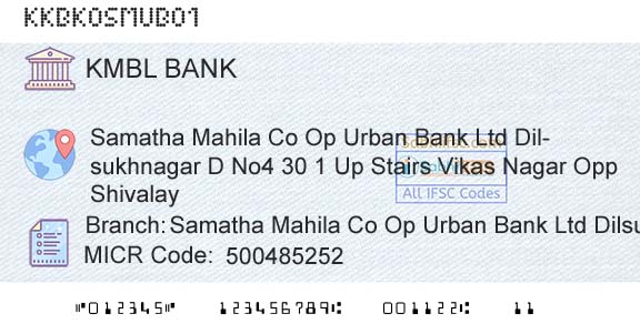 Kotak Mahindra Bank Limited Samatha Mahila Co Op Urban Bank Ltd DilsukhnagarBranch 