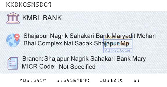 Kotak Mahindra Bank Limited Shajapur Nagrik Sahakari Bank MaryBranch 