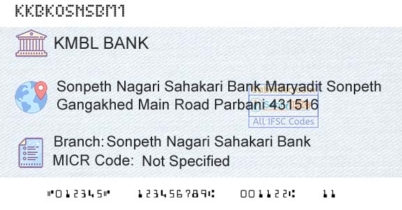 Kotak Mahindra Bank Limited Sonpeth Nagari Sahakari BankBranch 