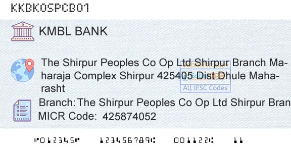 Kotak Mahindra Bank Limited The Shirpur Peoples Co Op Ltd Shirpur BranchBranch 