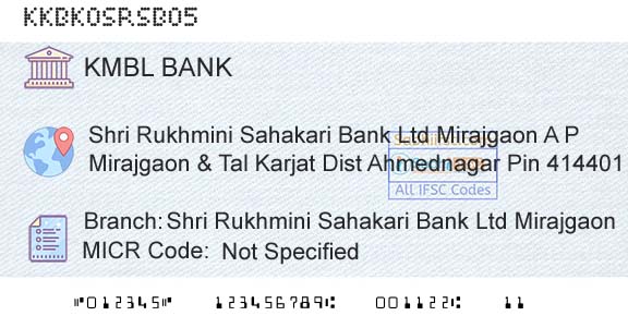 Kotak Mahindra Bank Limited Shri Rukhmini Sahakari Bank Ltd MirajgaonBranch 