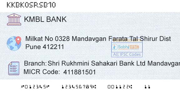 Kotak Mahindra Bank Limited Shri Rukhmini Sahakari Bank Ltd Mandavgan FarataBranch 