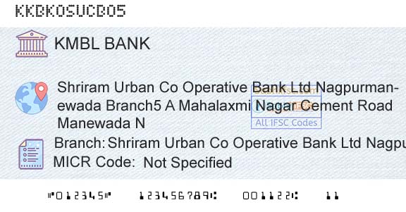 Kotak Mahindra Bank Limited Shriram Urban Co Operative Bank Ltd Nagpur ManewadBranch 