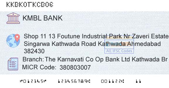 Kotak Mahindra Bank Limited The Karnavati Co Op Bank Ltd Kathwada BrBranch 