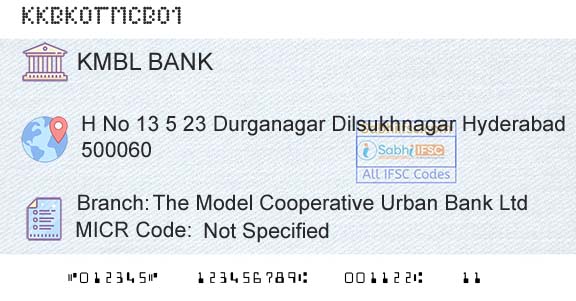 Kotak Mahindra Bank Limited The Model Cooperative Urban Bank LtdBranch 