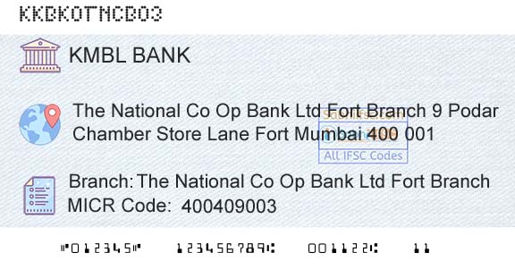 Kotak Mahindra Bank Limited The National Co Op Bank Ltd Fort BranchBranch 