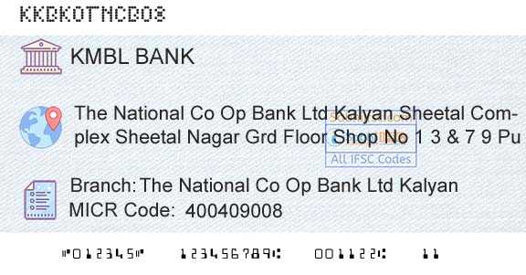 Kotak Mahindra Bank Limited The National Co Op Bank Ltd KalyanBranch 