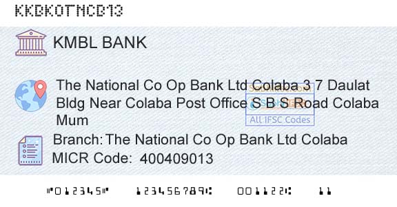 Kotak Mahindra Bank Limited The National Co Op Bank Ltd ColabaBranch 