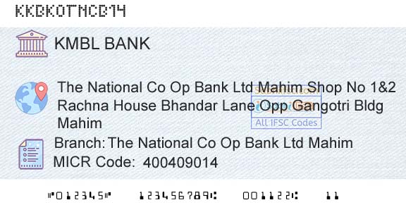 Kotak Mahindra Bank Limited The National Co Op Bank Ltd MahimBranch 