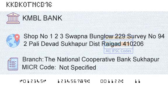 Kotak Mahindra Bank Limited The National Cooperative Bank SukhapurBranch 