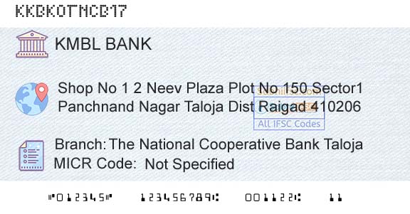 Kotak Mahindra Bank Limited The National Cooperative Bank TalojaBranch 