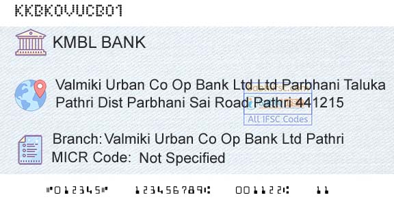 Kotak Mahindra Bank Limited Valmiki Urban Co Op Bank Ltd PathriBranch 