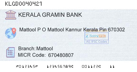 Kerala Gramin Bank MattoolBranch 