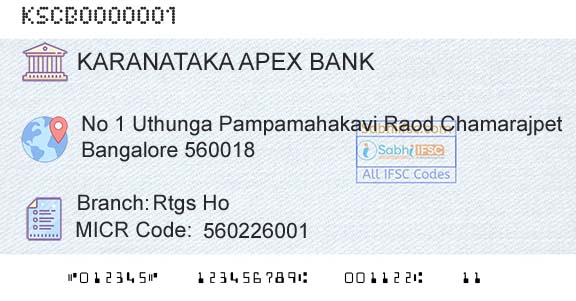 The Karanataka State Cooperative Apex Bank Limited Rtgs HoBranch 