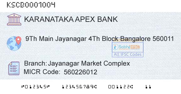 The Karanataka State Cooperative Apex Bank Limited Jayanagar Market ComplexBranch 