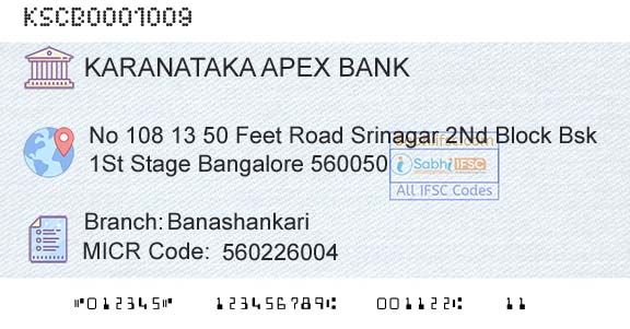 The Karanataka State Cooperative Apex Bank Limited BanashankariBranch 