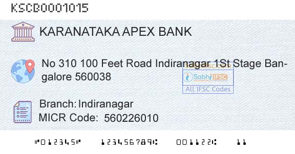The Karanataka State Cooperative Apex Bank Limited IndiranagarBranch 