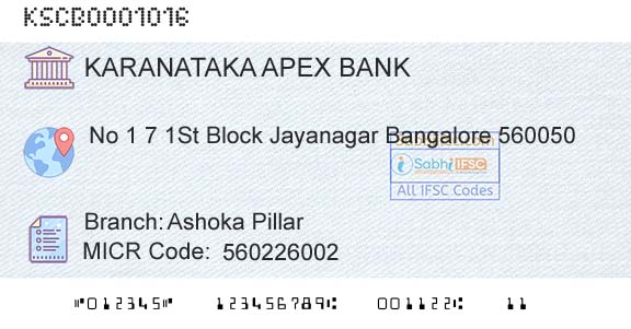 The Karanataka State Cooperative Apex Bank Limited Ashoka PillarBranch 