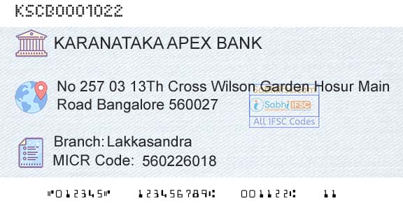 The Karanataka State Cooperative Apex Bank Limited LakkasandraBranch 