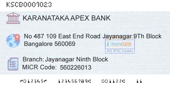 The Karanataka State Cooperative Apex Bank Limited Jayanagar Ninth BlockBranch 