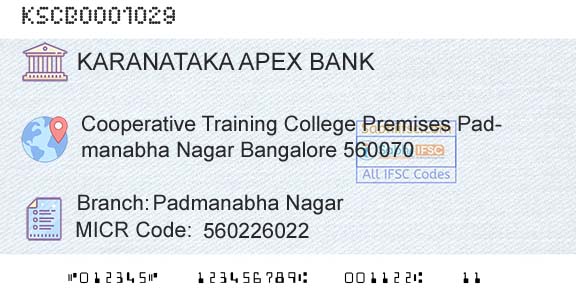 The Karanataka State Cooperative Apex Bank Limited Padmanabha NagarBranch 