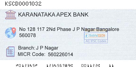 The Karanataka State Cooperative Apex Bank Limited J P NagarBranch 