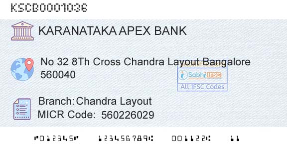 The Karanataka State Cooperative Apex Bank Limited Chandra LayoutBranch 