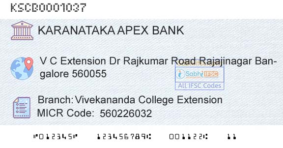 The Karanataka State Cooperative Apex Bank Limited Vivekananda College ExtensionBranch 