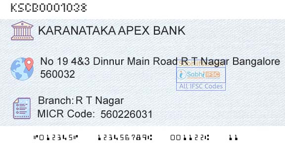 The Karanataka State Cooperative Apex Bank Limited R T NagarBranch 
