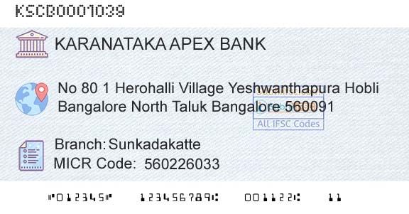 The Karanataka State Cooperative Apex Bank Limited SunkadakatteBranch 