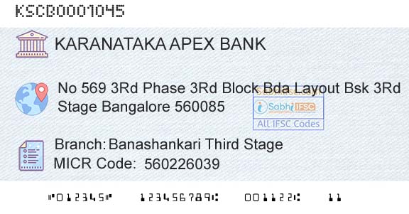 The Karanataka State Cooperative Apex Bank Limited Banashankari Third StageBranch 
