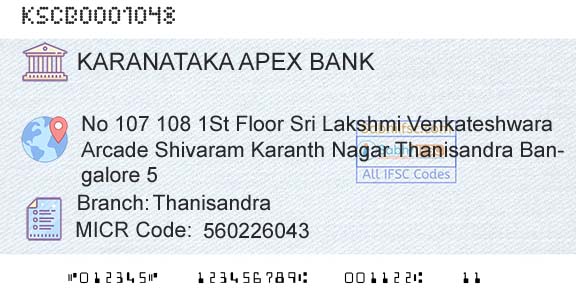 The Karanataka State Cooperative Apex Bank Limited ThanisandraBranch 