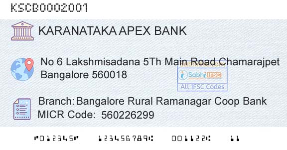 The Karanataka State Cooperative Apex Bank Limited Bangalore Rural Ramanagar Coop BankBranch 