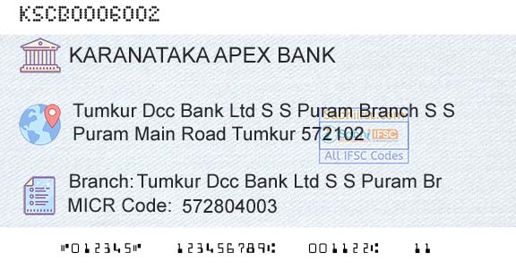 The Karanataka State Cooperative Apex Bank Limited Tumkur Dcc Bank Ltd S S Puram BrBranch 