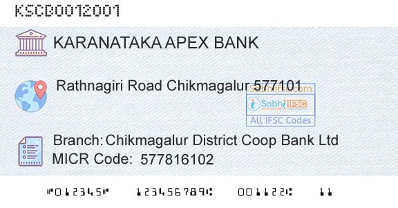 The Karanataka State Cooperative Apex Bank Limited Chikmagalur District Coop Bank LtdBranch 