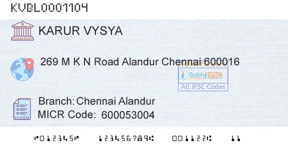 Karur Vysya Bank Chennai AlandurBranch 