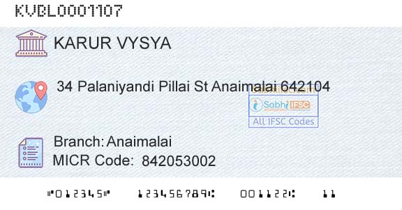 Karur Vysya Bank AnaimalaiBranch 